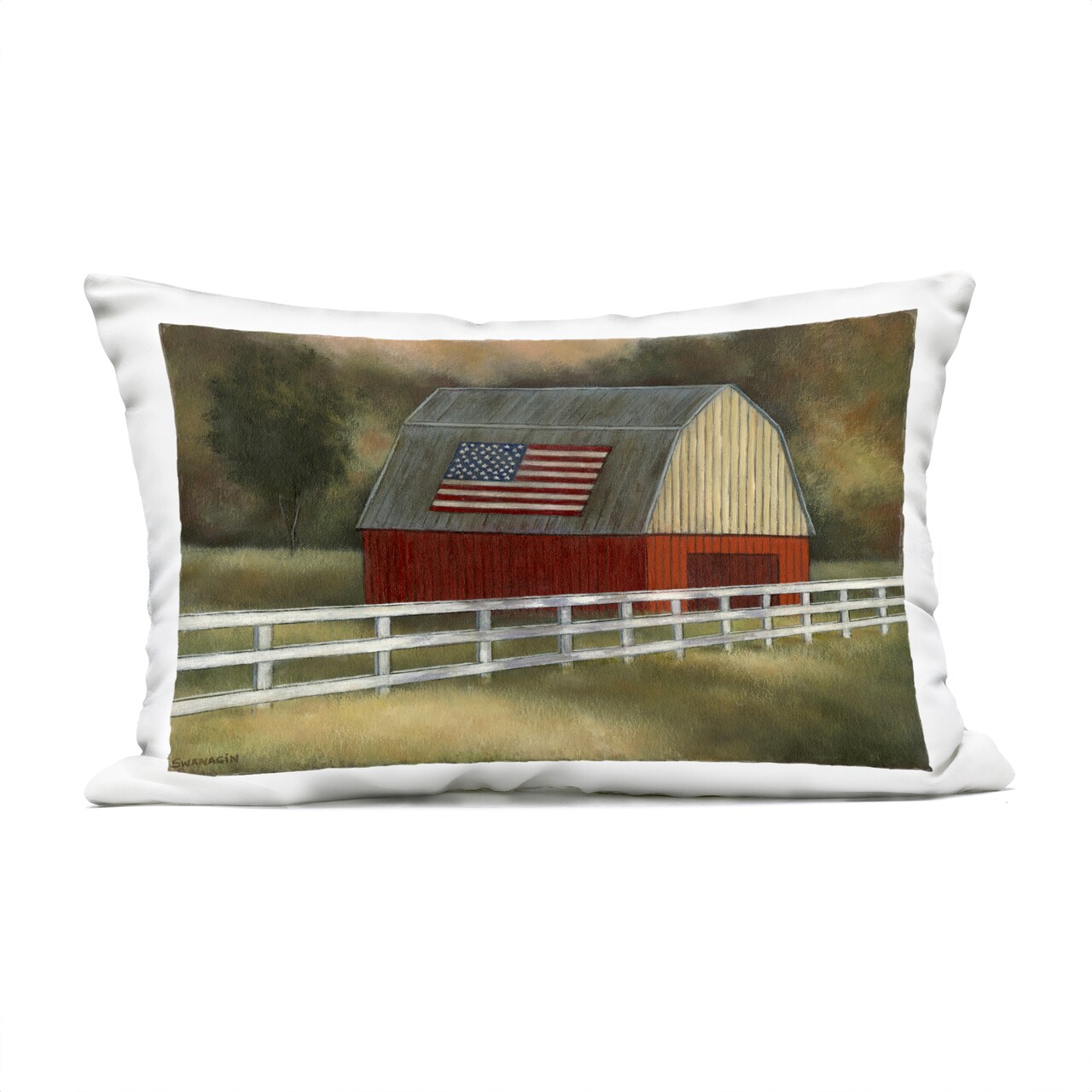 Stupell Industries Tranquil Barn with American Flag Outdoor Printed Pillow, design by David Swanagin, 14 x 7 x 20